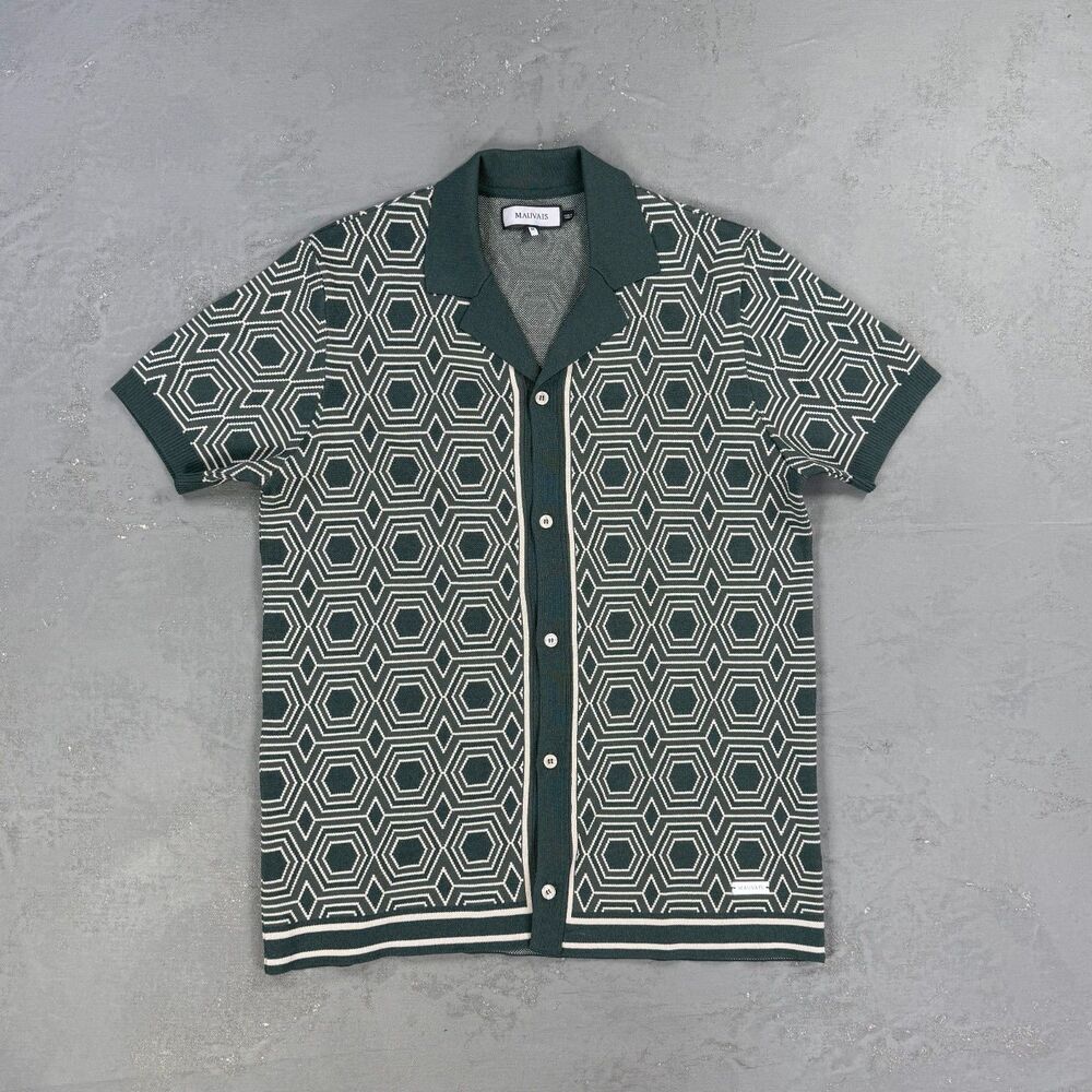 Mauvais Knit Short Sleeve Button Up Shirt Men's Medium